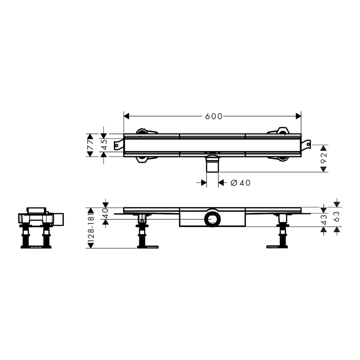 Hansgrohe RainDrain Compact Complete set shower drain 600 set for flat installation 56162800 technical 01.jpg