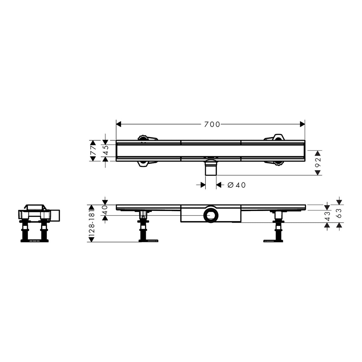 Hansgrohe RainDrain Compact Complete set shower drain 700 for flat installation 56164800 technical 01.jpg