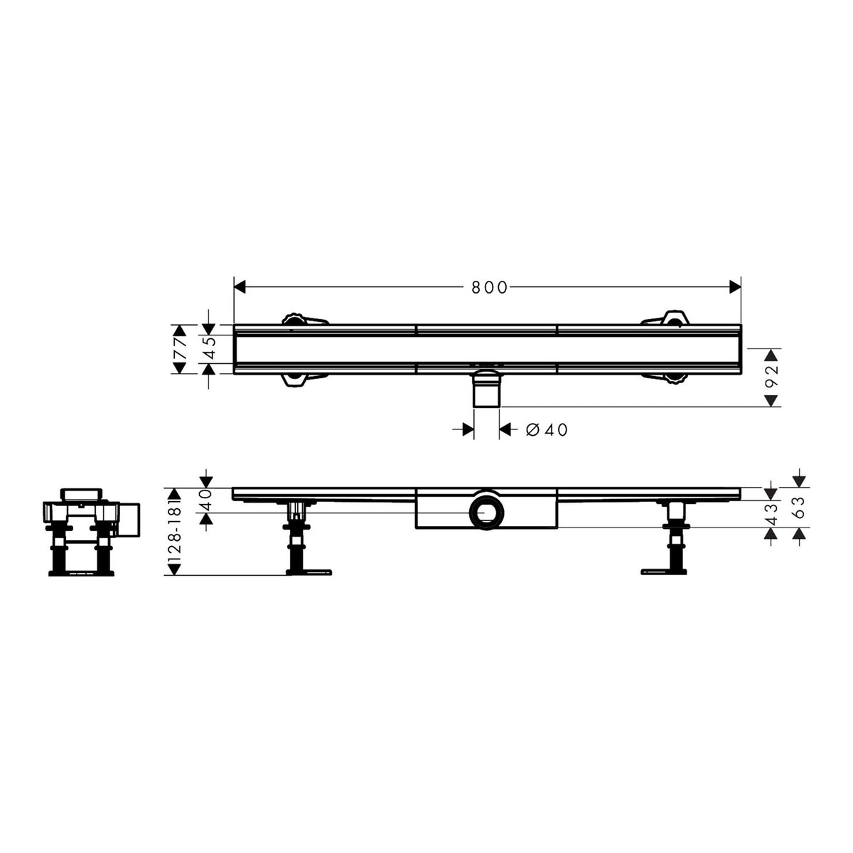 Hansgrohe RainDrain Compact Complete set shower drain 800 for flat installation 56166800 technical 01.jpg