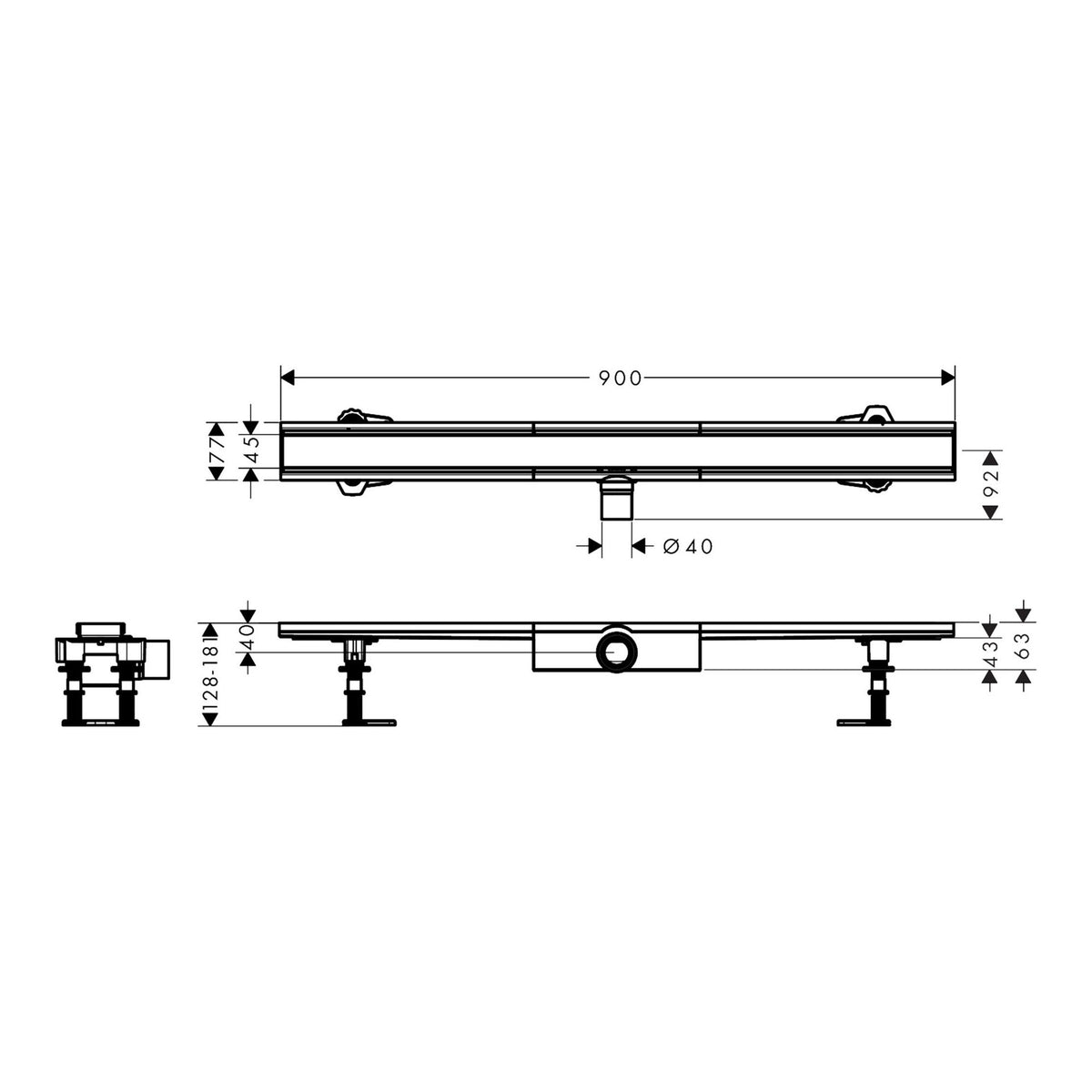 Hansgrohe RainDrain Compact Complete set shower drain 900 for flat installation 56168800 technical 01.jpg