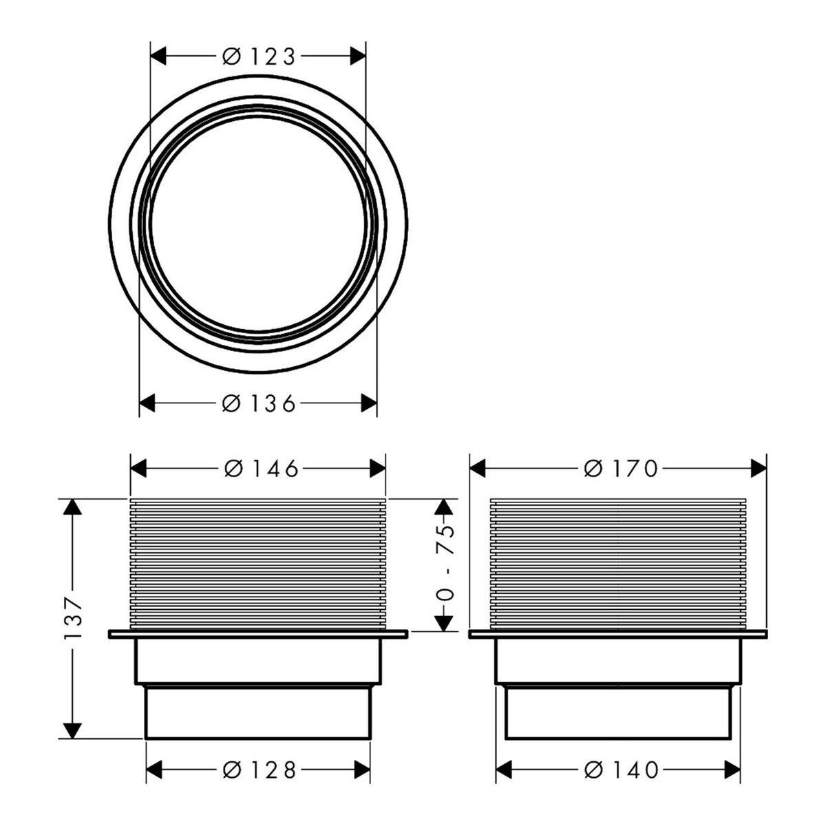 Hansgrohe RainDrain Spot Height compensation piece 56056000 technical 01.jpg