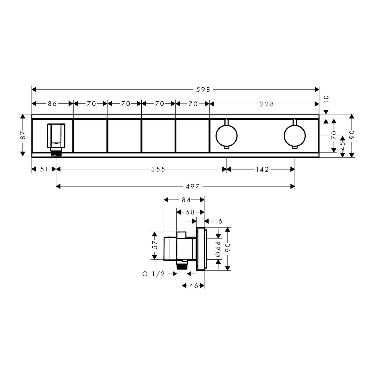 Hansgrohe RainSelect Thermostat for concealed installation for 4 functions with integrated shower holder 15357000 technical 01.jpg