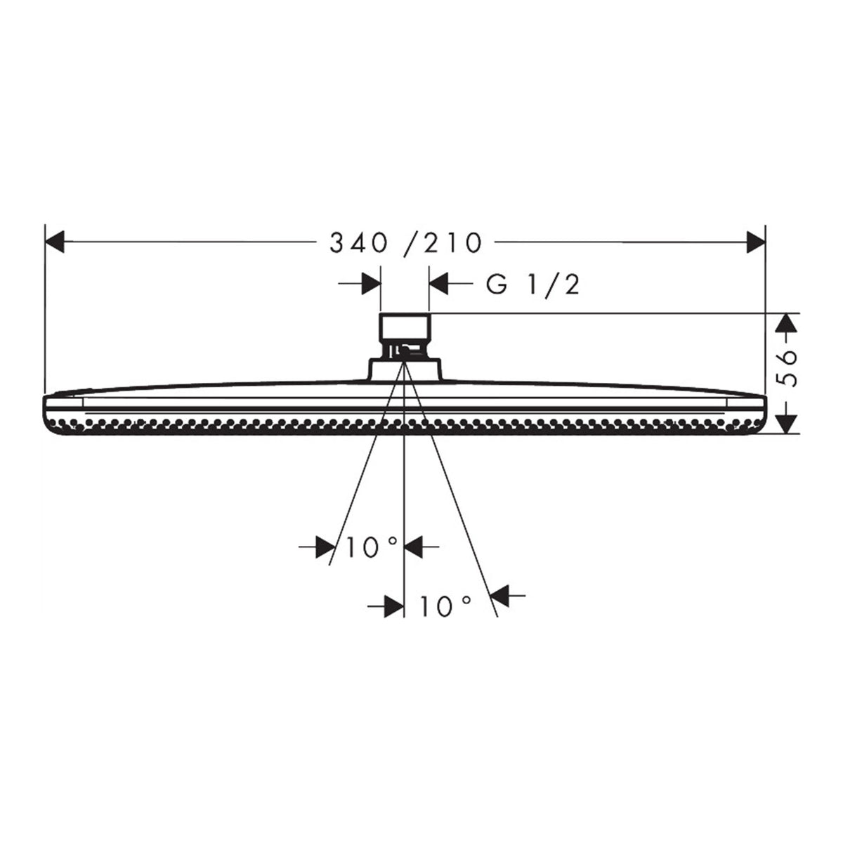 Hansgrohe Raindance Alive Q Overhead shower 210 340 1jet EcoSmart 24531000 technical 01.jpg