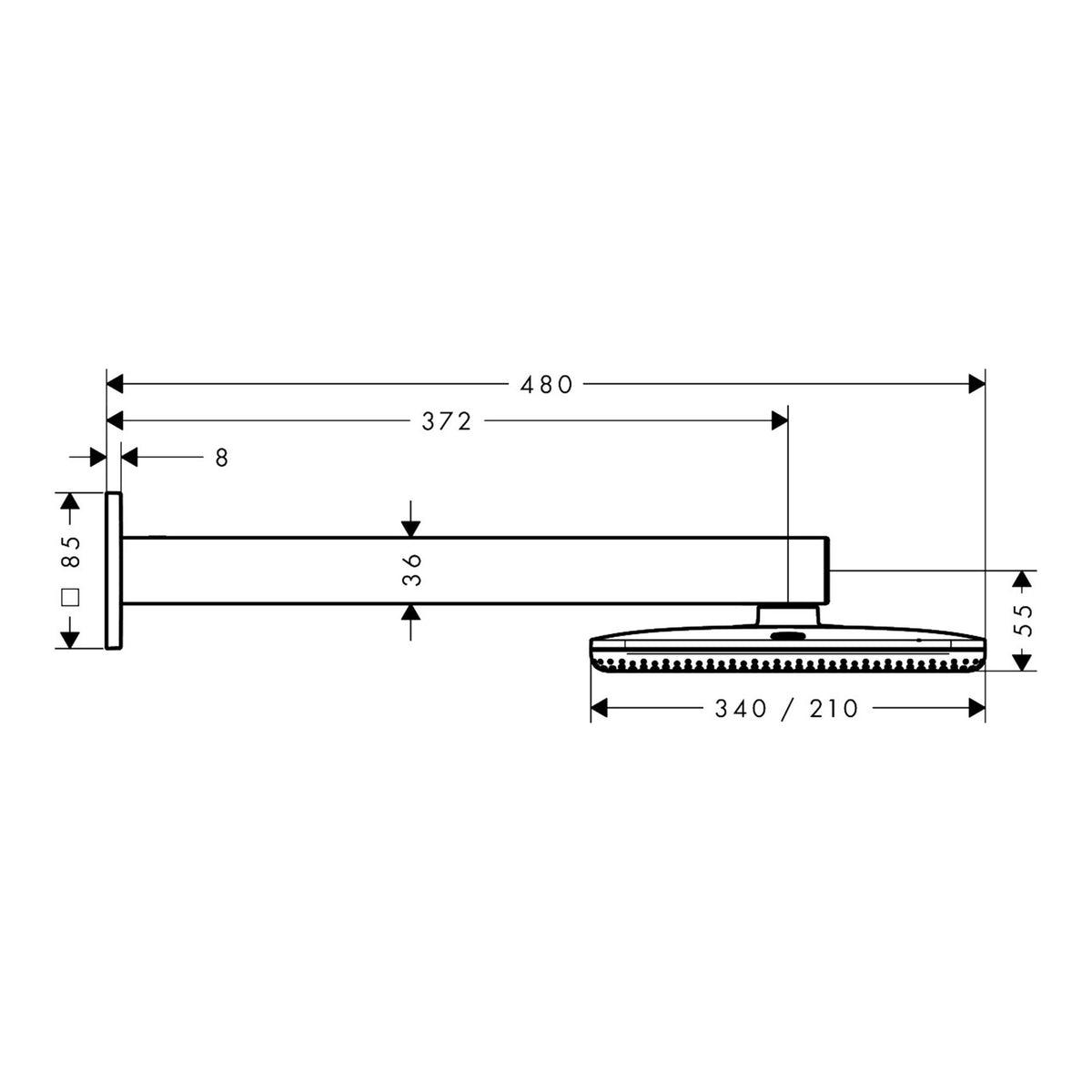 Hansgrohe Raindance Alive Q Overhead shower 210 340 2jet with shower arm 24550140 technical 01.jpg