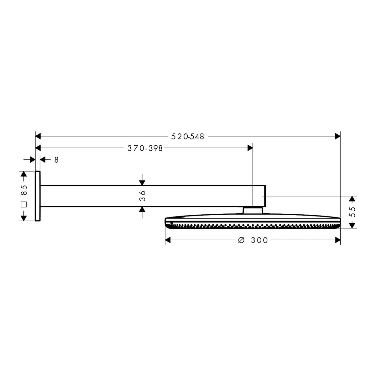Hansgrohe Raindance Alive S Overhead shower 300 2jet EcoSmart with shower arm 24541000 technical 01.jpg