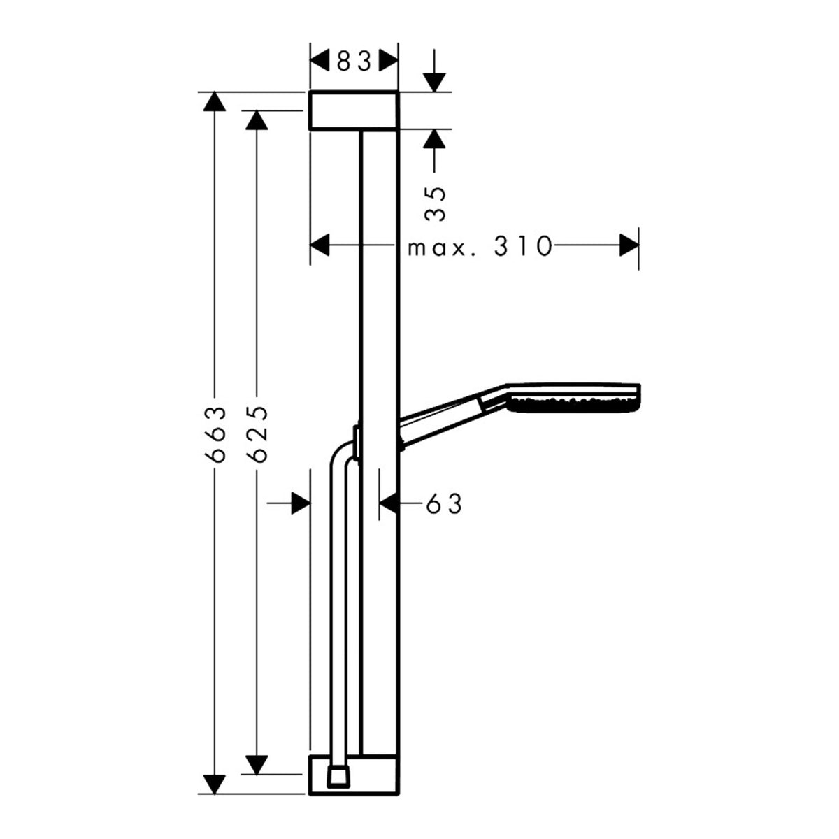 Hansgrohe Raindance Alive Select S Shower set 125 3jet EcoSmart with shower bar Unica E Puro 65 cm and easy slide hand shower holder 24600140 technical 01.jpg