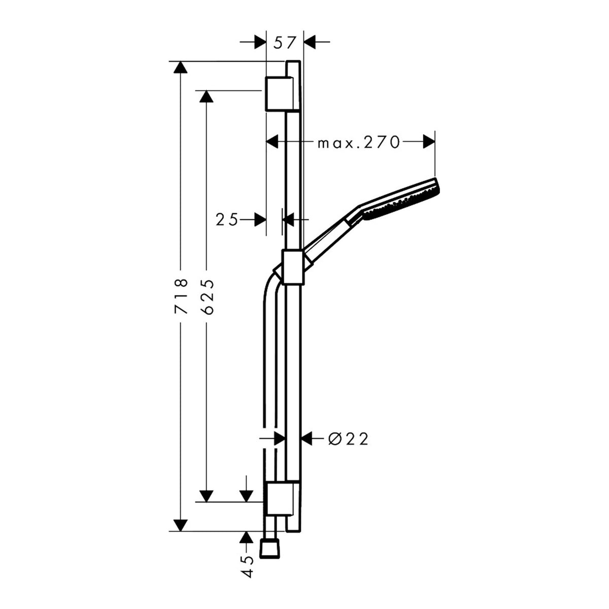 Hansgrohe Raindance Alive Select S Shower set 125 3jet EcoSmart with shower bar Unica S Puro 65 cm 24602140 technical 01.jpg