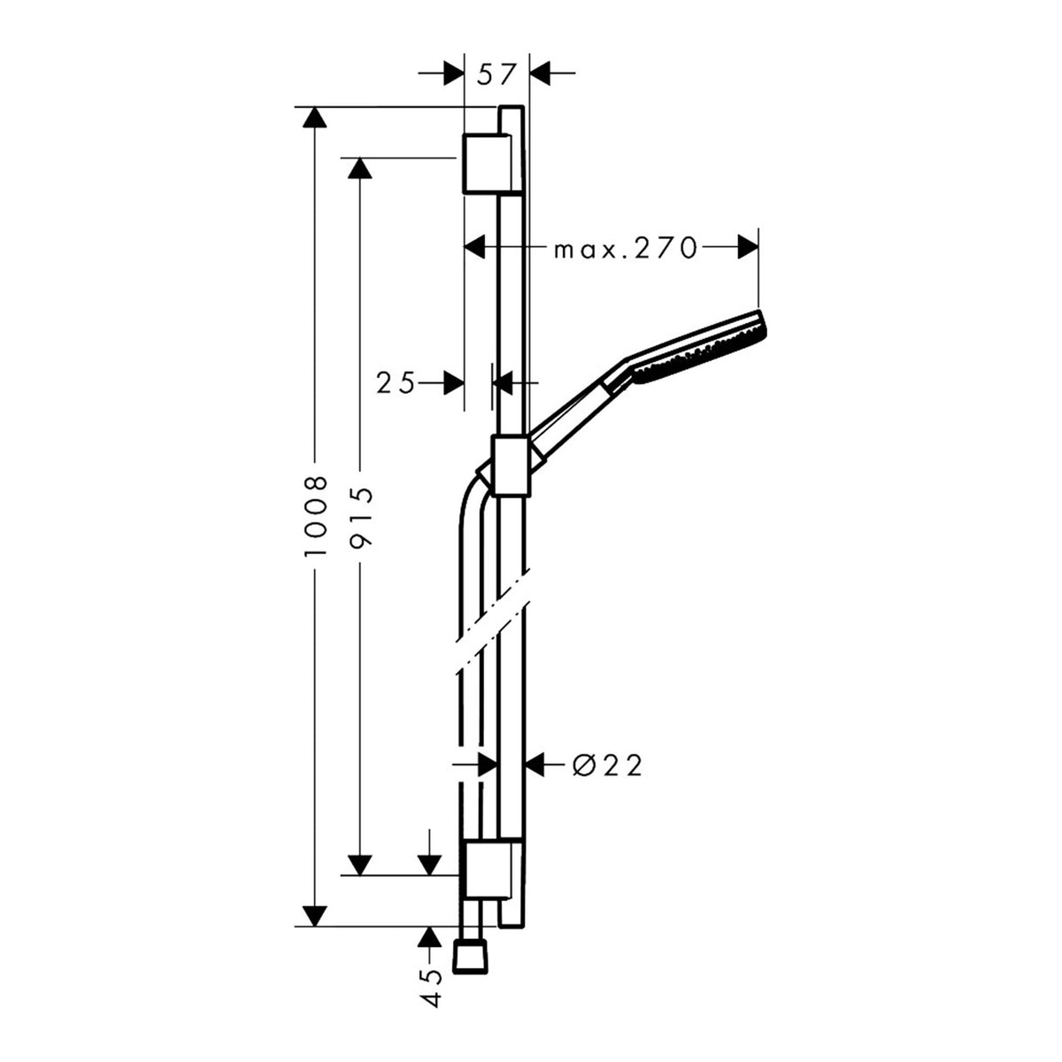 Hansgrohe Raindance Alive Select S Shower set 125 3jet EcoSmart with shower bar Unica S Puro 90 cm 24603140 technical 01.jpg