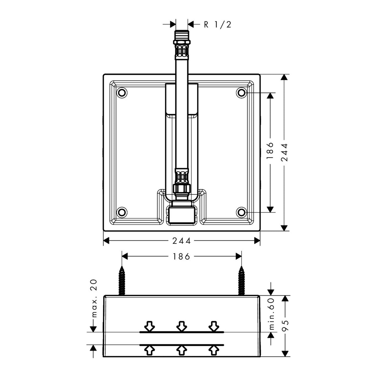 Hansgrohe Raindance Basic set for overhead shower 260 260 1jet 26471180 technical 01.jpg