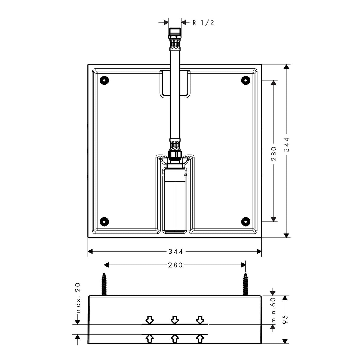 Hansgrohe Raindance E Basic set for overhead shower 400 400 1jet 26254180 technical 01.jpg