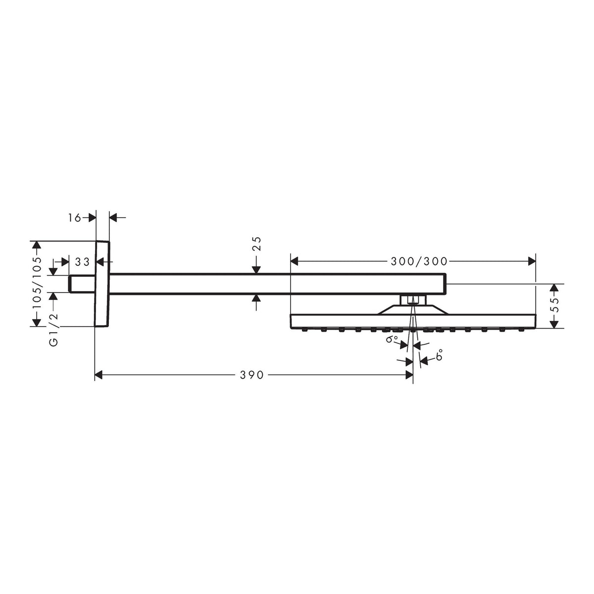 Hansgrohe Raindance E Overhead shower 300 1jet with shower arm 26238000 technical 01.jpg