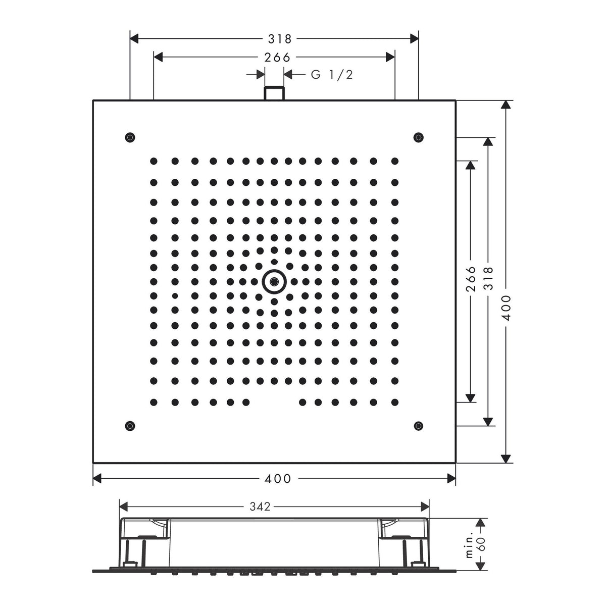 Hansgrohe Raindance E Overhead shower 400 400 1jet ceiling integrated 26252000 technical 01.jpg