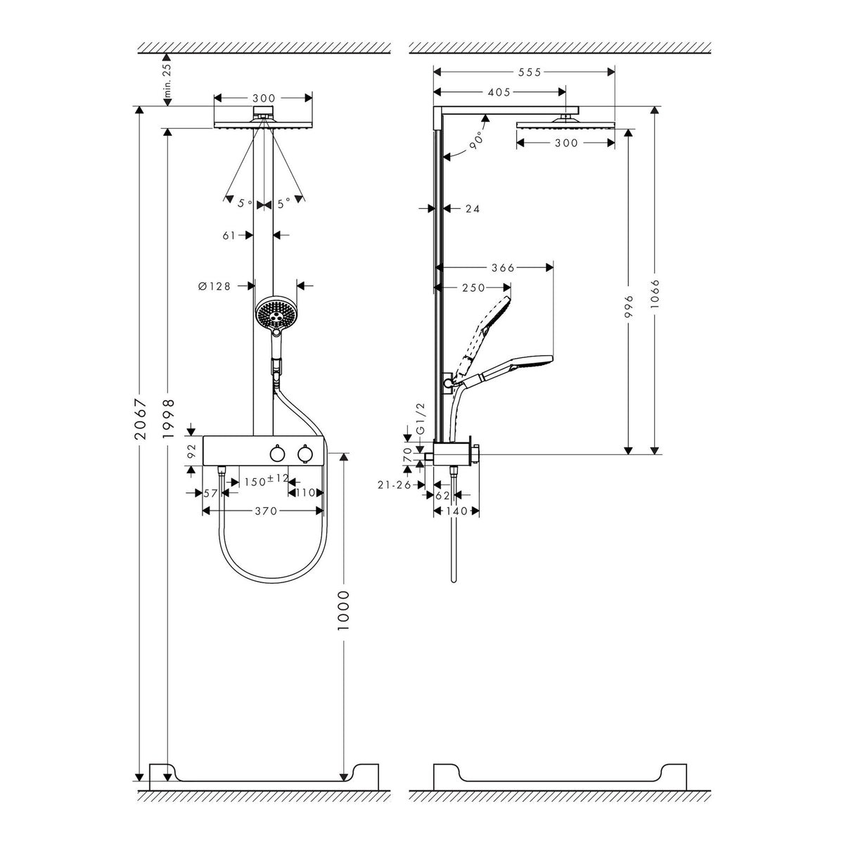 Hansgrohe Raindance E Showerpipe 300 1jet with ShowerTablet 350 27361000 technical 02.jpg