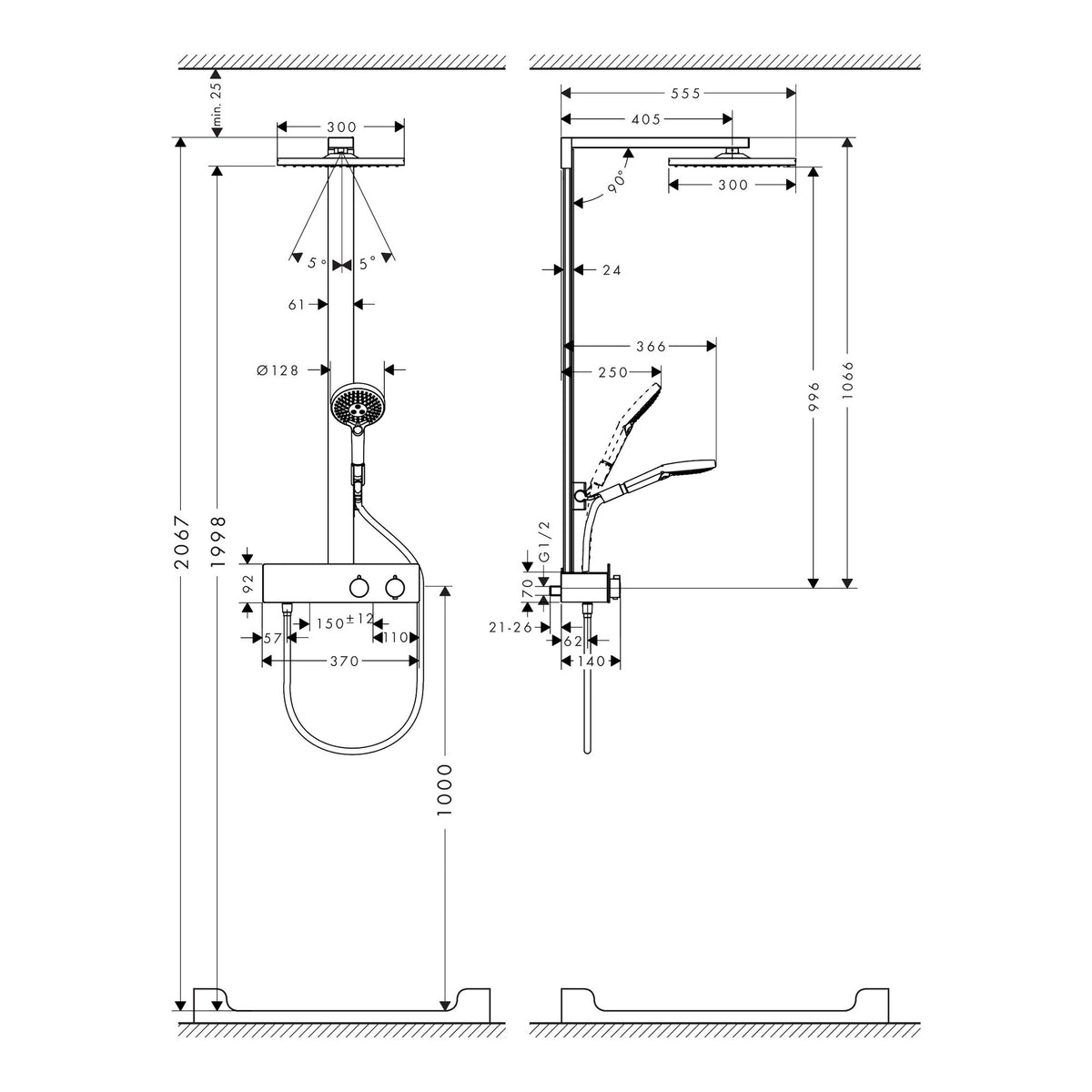 Hansgrohe Raindance E Showerpipe 300 1jet with ShowerTablet 350 Installation example