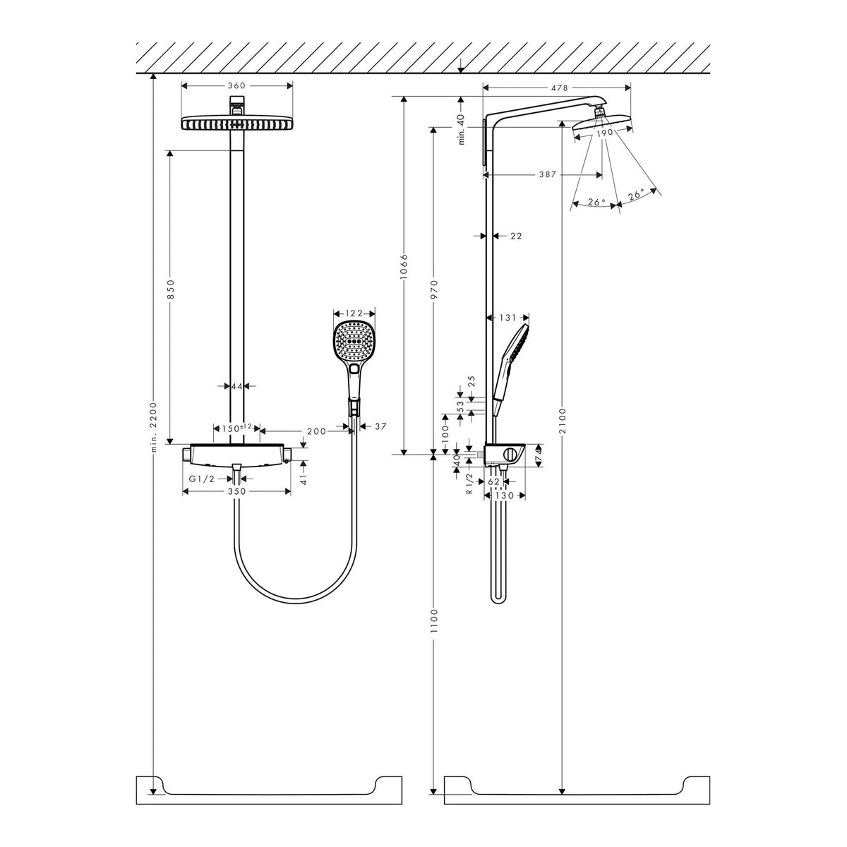 Hansgrohe Raindance E Showerpipe 360 1jet with thermostat 27112000 technical 03.jpg