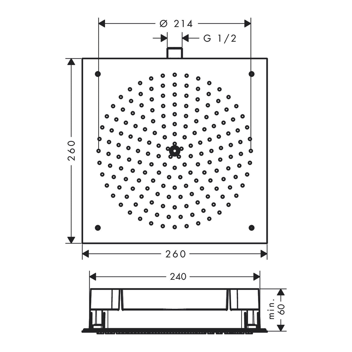Hansgrohe Raindance Overhead shower 260 260 1jet 26472000 technical 01.jpg