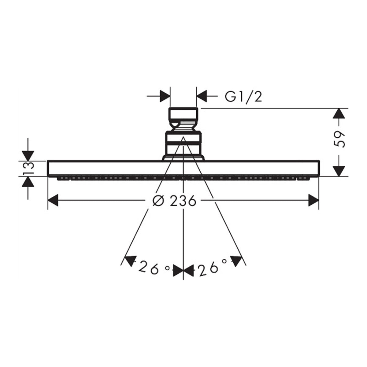 Hansgrohe Raindance S Overhead shower 240 1jet PowderRain 27623140 technical 01.jpg