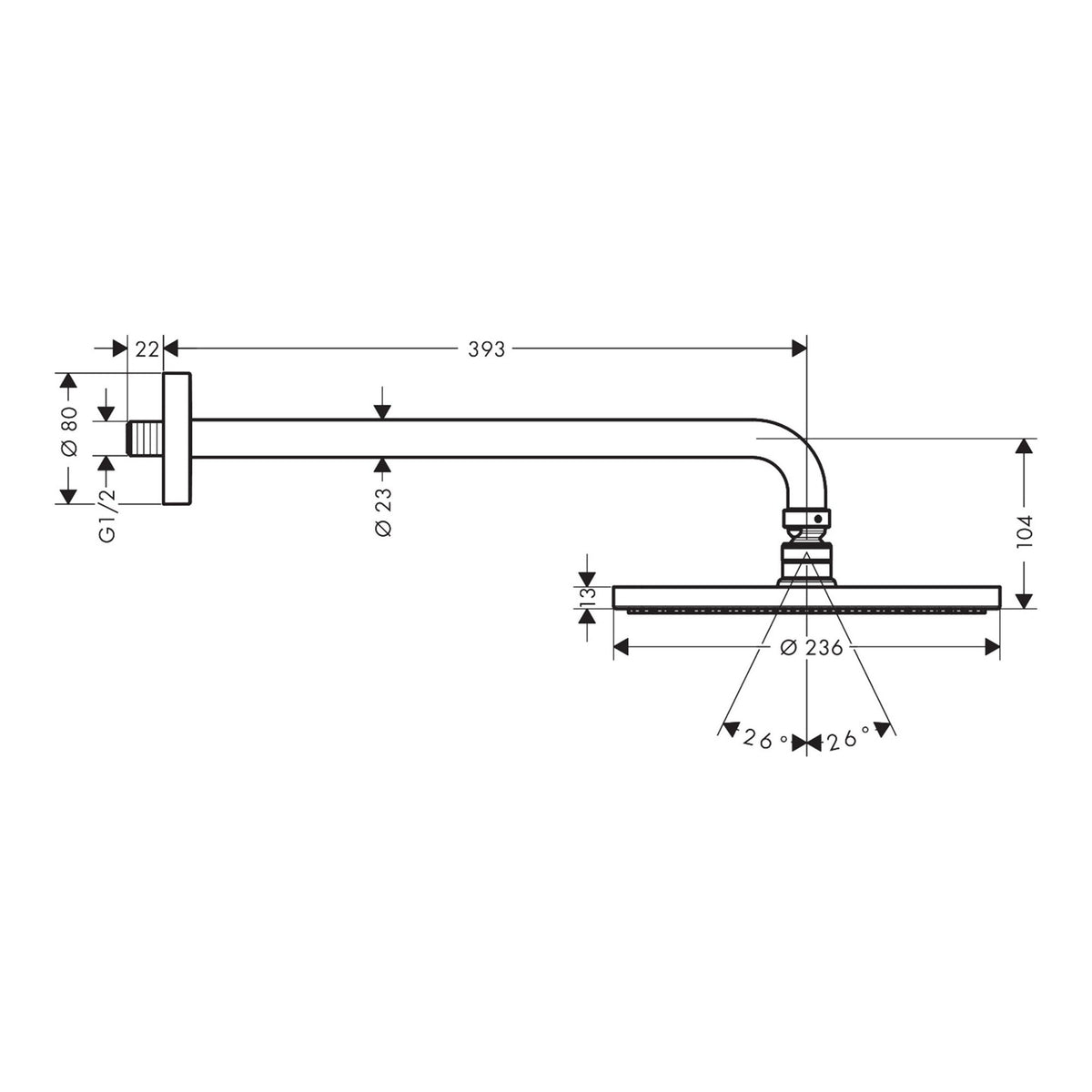 Hansgrohe Raindance S Overhead shower 240 1jet PowderRain with shower arm 27607000 technical 01.jpg