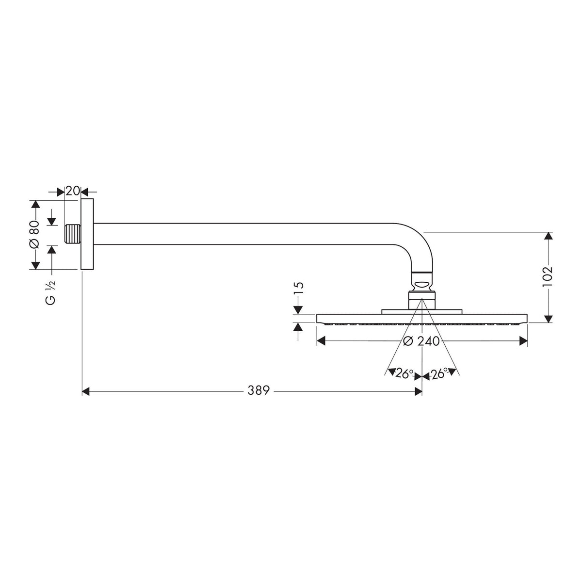 Hansgrohe Raindance S Overhead shower 240 1jet with shower arm 27474000 technical 01.jpg