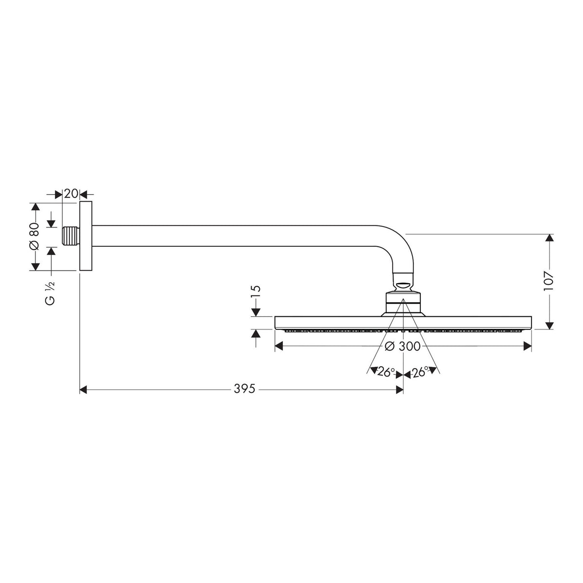 Hansgrohe Raindance S Overhead shower 300 1jet with shower arm 39 cm 27493000 technical 01.jpg