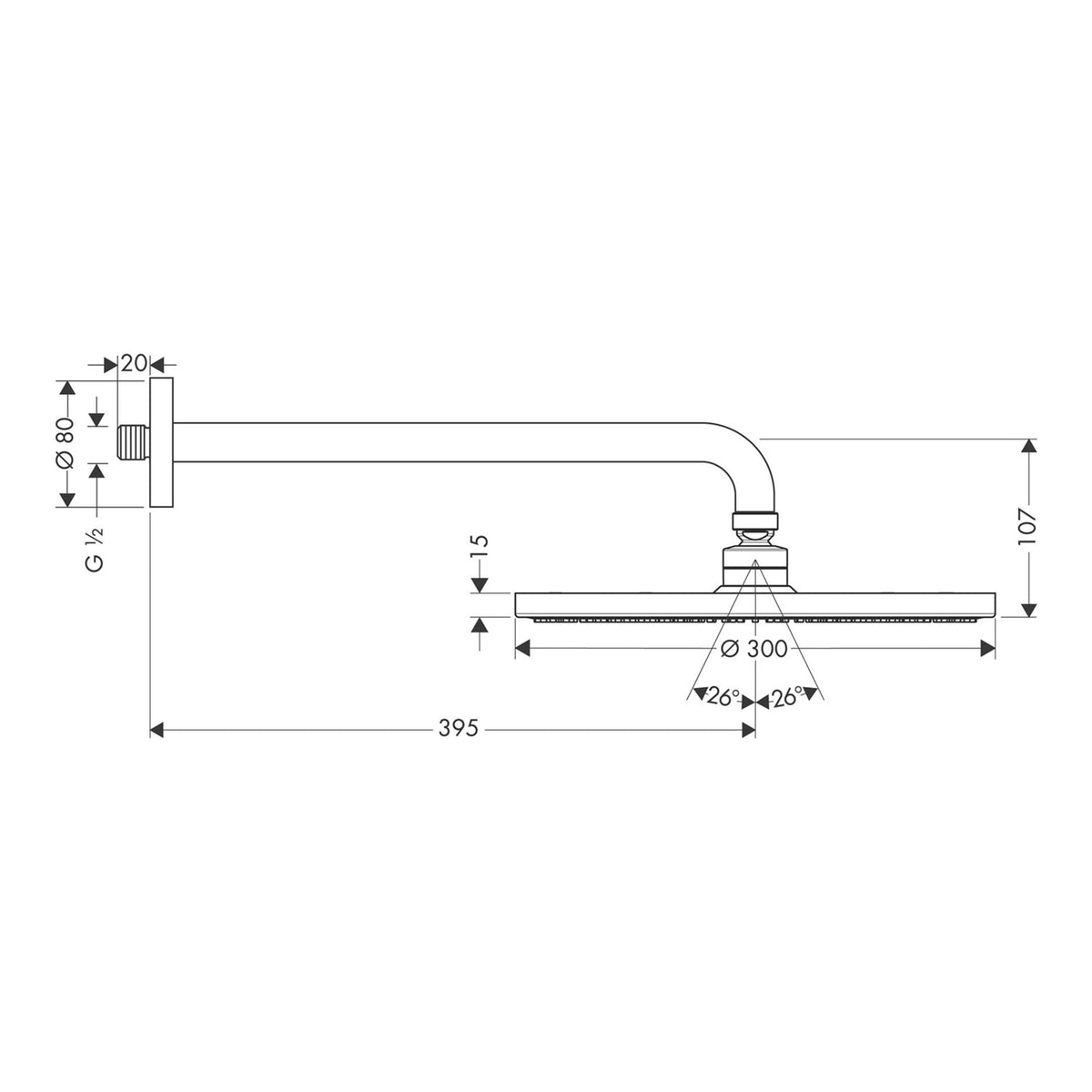 Hansgrohe Raindance S Overhead shower 300 1jet with shower arm 39 cm 27493000 technical 02.jpg