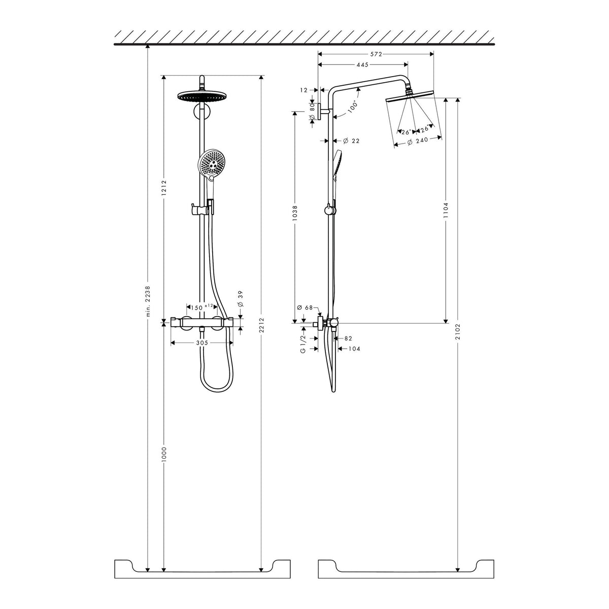 Hansgrohe Raindance S Showerpipe 240 1jet EcoSmart with thermostat 27116000 technical 02.jpg