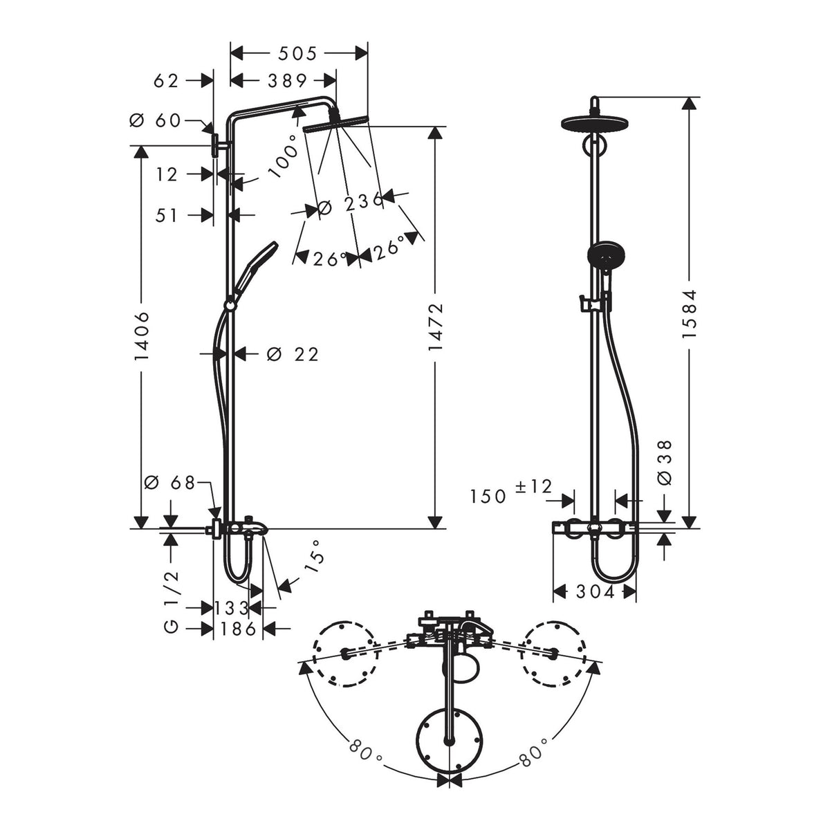 Hansgrohe Raindance S Showerpipe 240 1jet with bath thermostat 27117000 technical 01.jpg