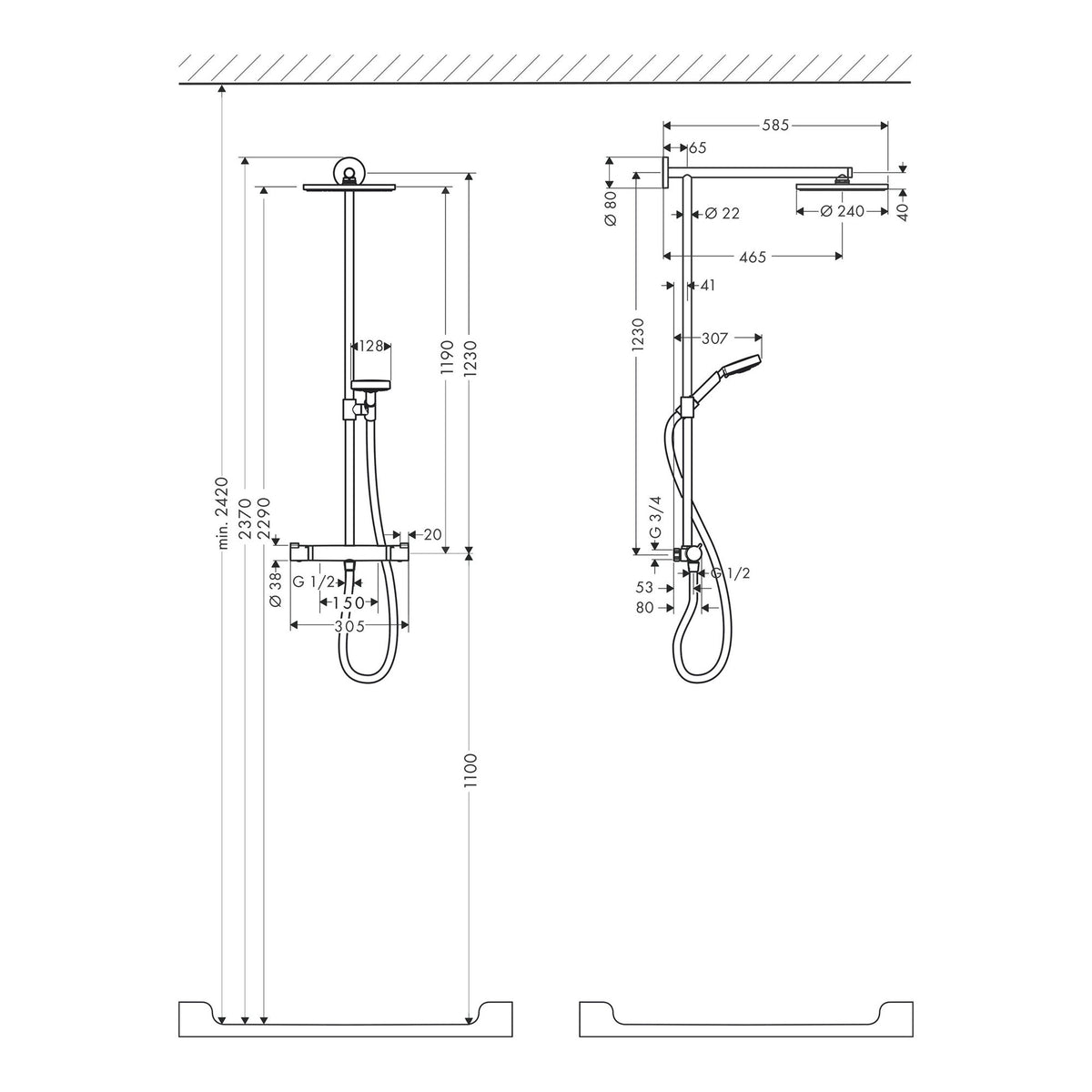 Hansgrohe Raindance S Showerpipe 240 1jet with thermostat 27235000 technical 02.jpg