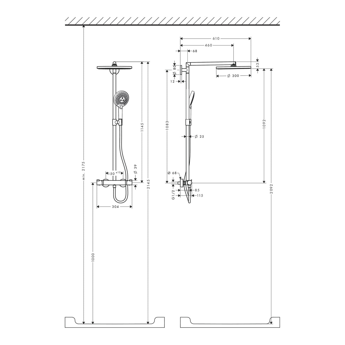 Hansgrohe Raindance S Showerpipe 300 1jet with thermostat Installation example