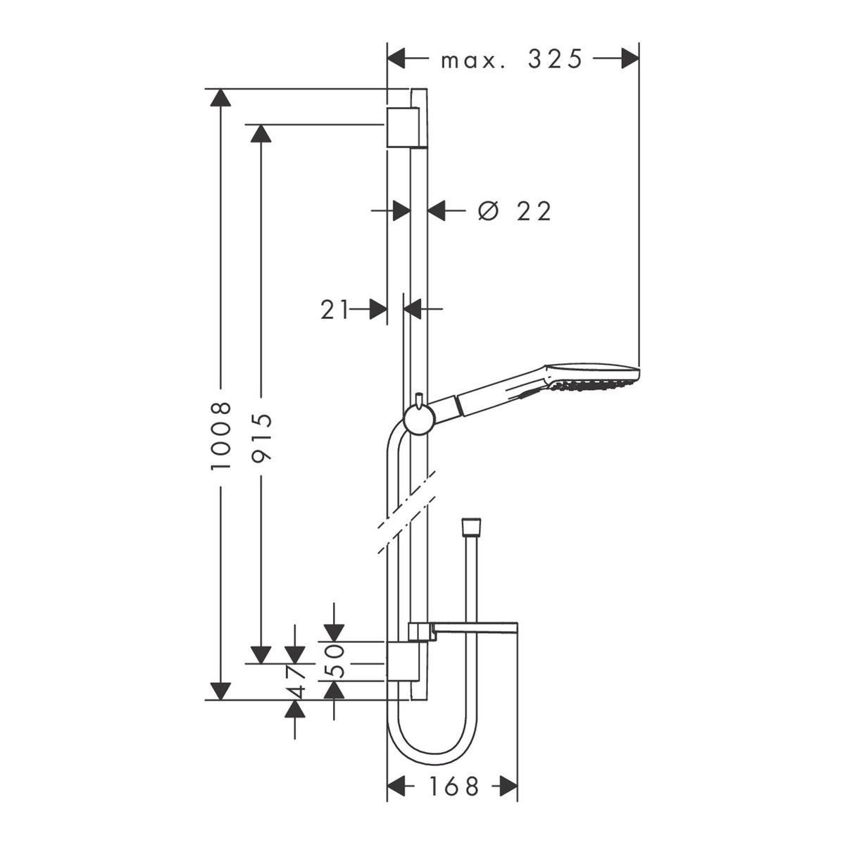 Hansgrohe Raindance Select E Shower set 120 3jet with shower bar 90 cm and soap dish 26621000 technical 01.jpg