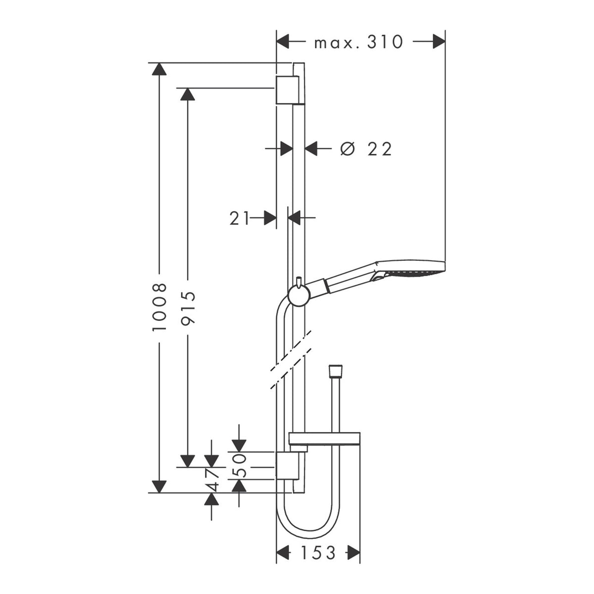 Hansgrohe Raindance Select S Shower set 120 3jet EcoSmart with shower bar 90 cm and soap dish 26633000 technical 01.jpg