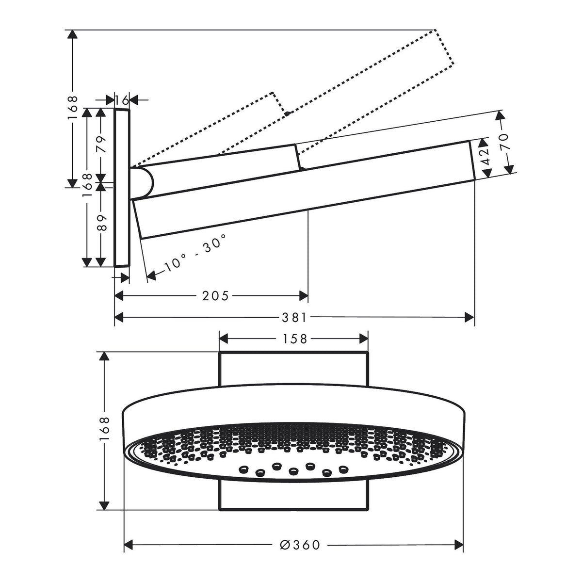 Hansgrohe Rainfinity Overhead shower 360 3jet with wall connector 26234000 technical 01.jpg