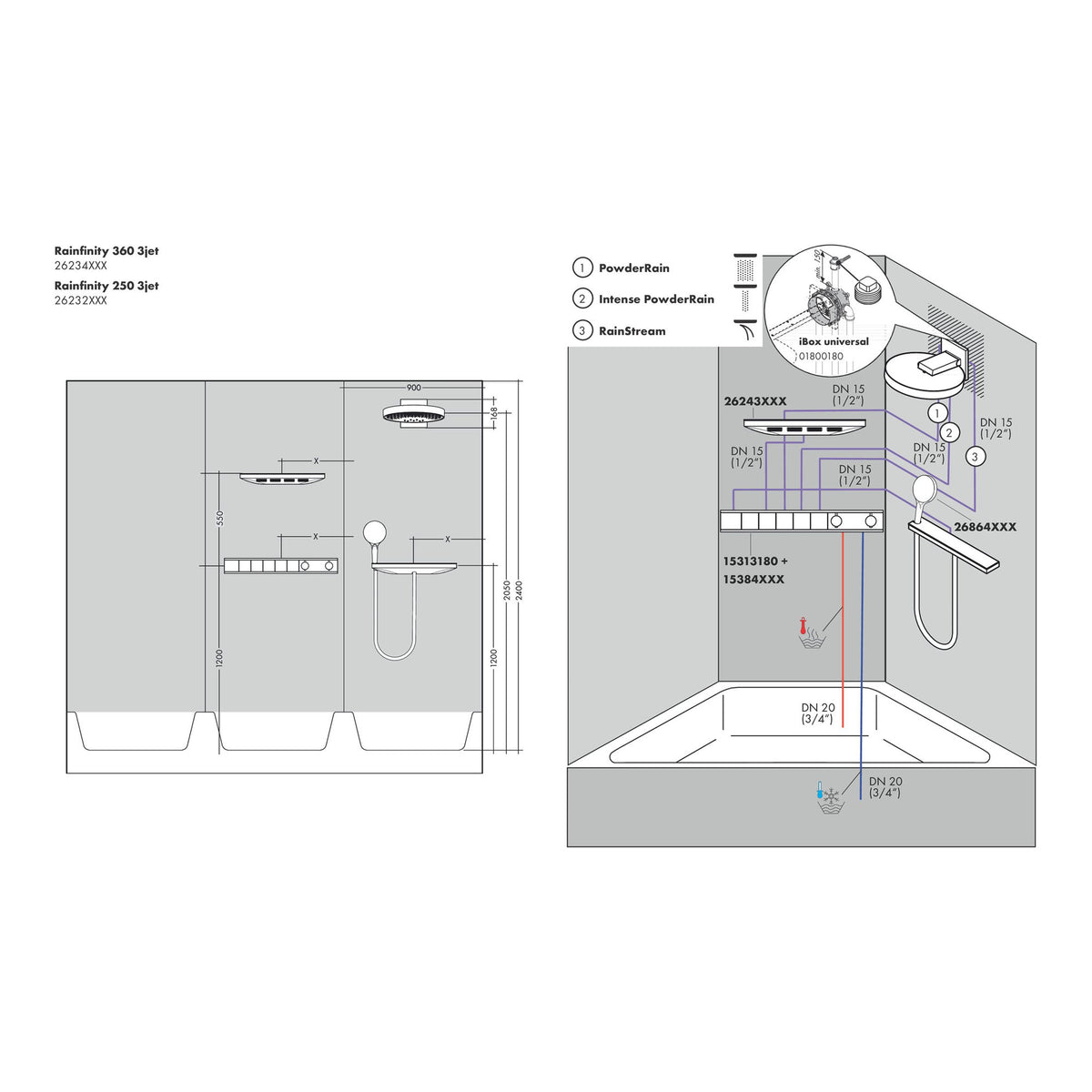 Hansgrohe Rainfinity Overhead shower 360 3jet with wall connector 26234000 technical 04.jpg