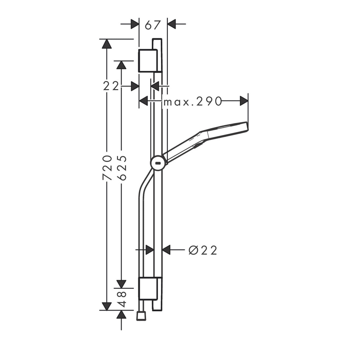Hansgrohe Rainfinity Shower set 130 3jet with shower bar S Puro 65 cm push slider and Designflex textile shower hose 160 cm 28745140 technical 01.jpg
