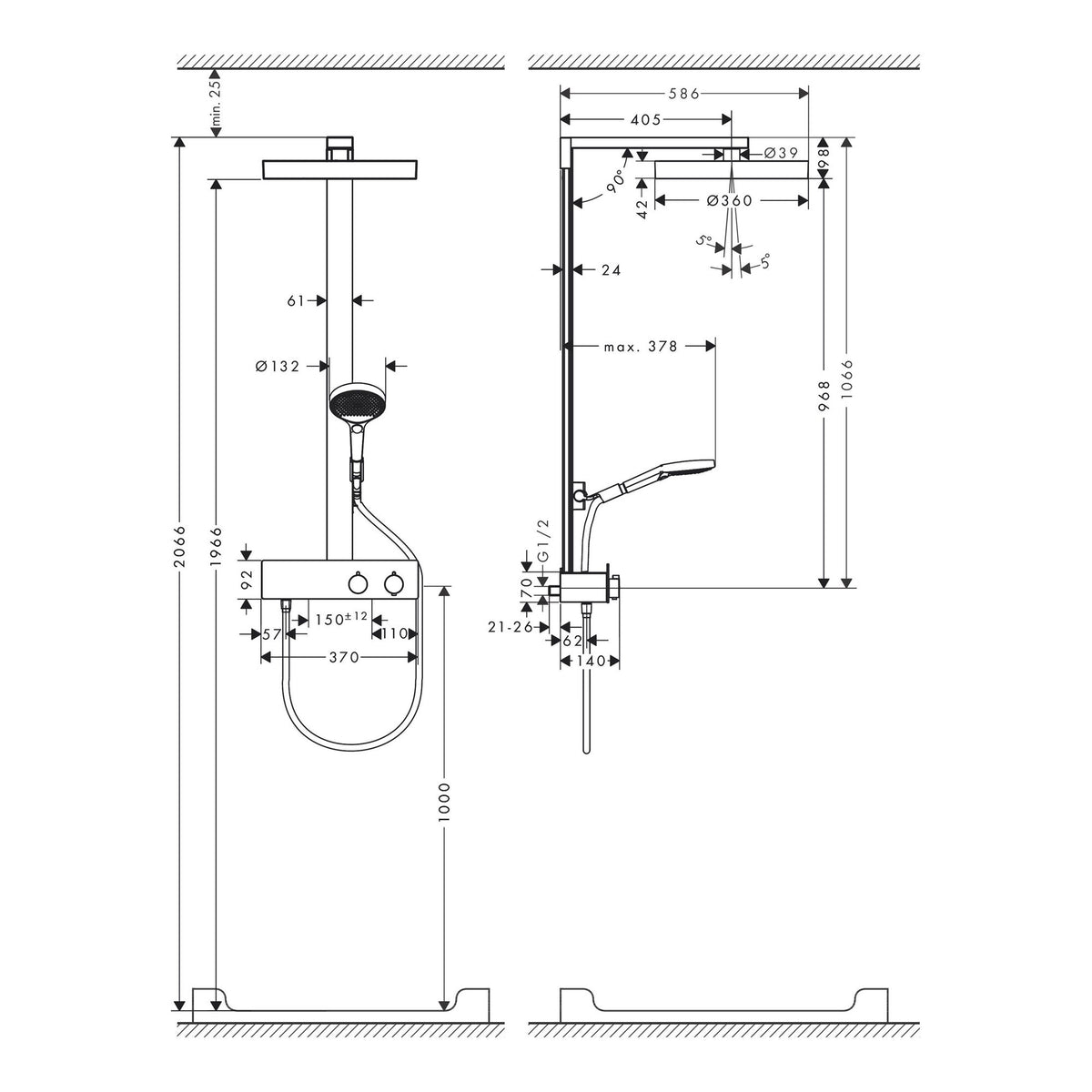 Hansgrohe Rainfinity Showerpipe 360 1jet with ShowerTablet 350 26853000 technical 02.jpg