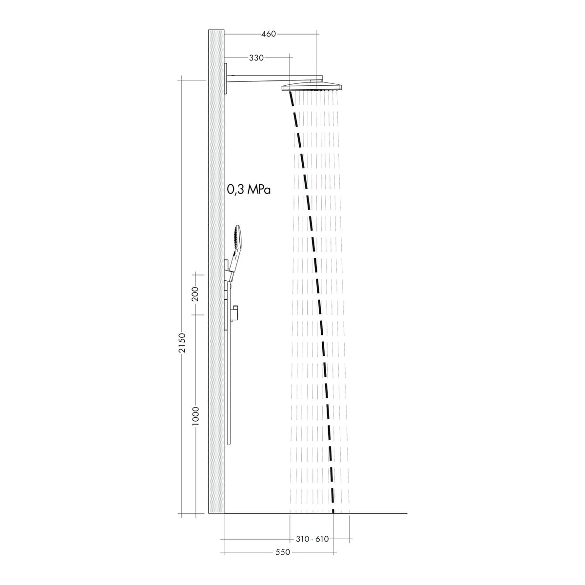 Hansgrohe Rainmaker Select Overhead shower 460 2jet with shower arm 24005400 technical 02.jpg