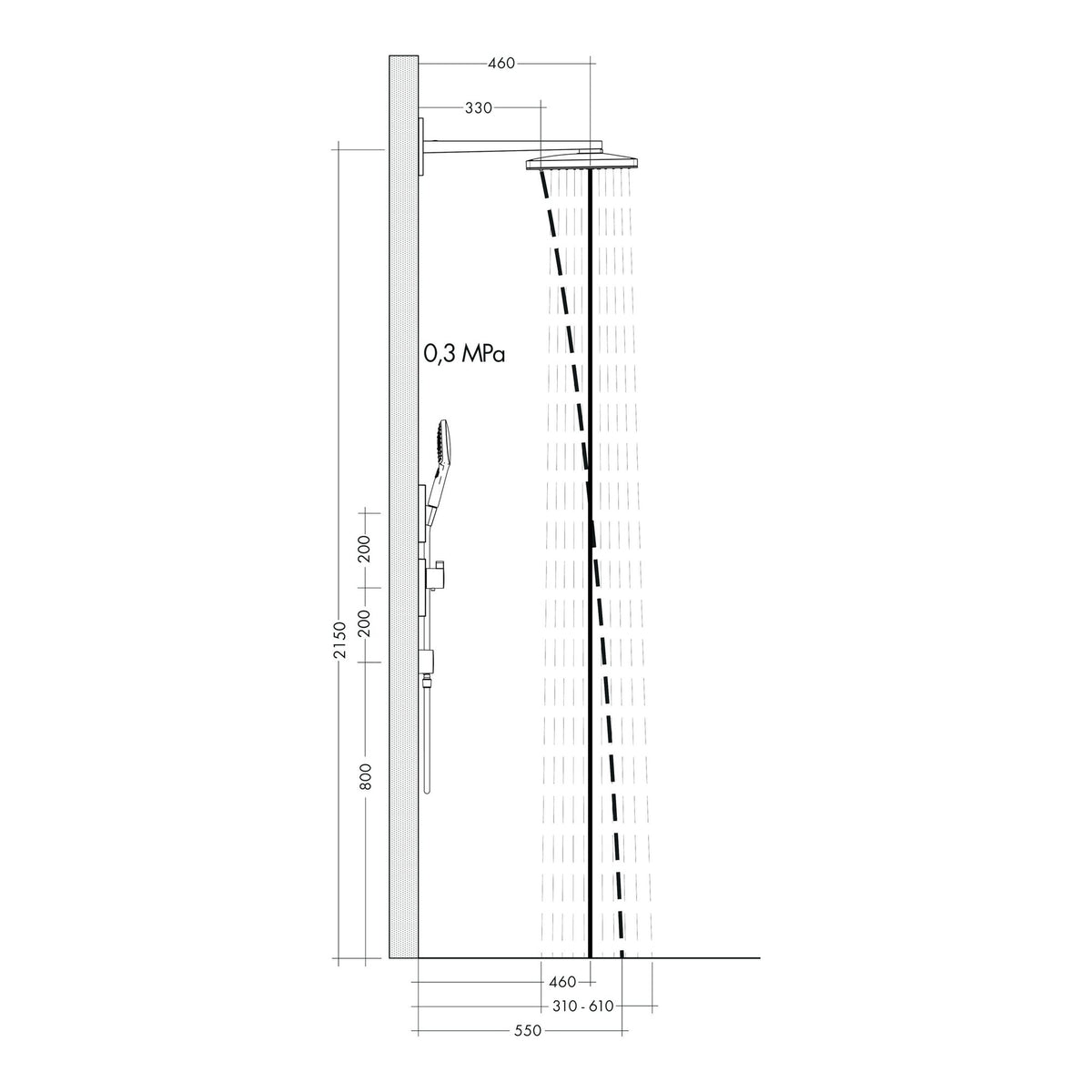 Hansgrohe Rainmaker Select Overhead shower 460 3jet with shower arm 24007400 technical 02.jpg