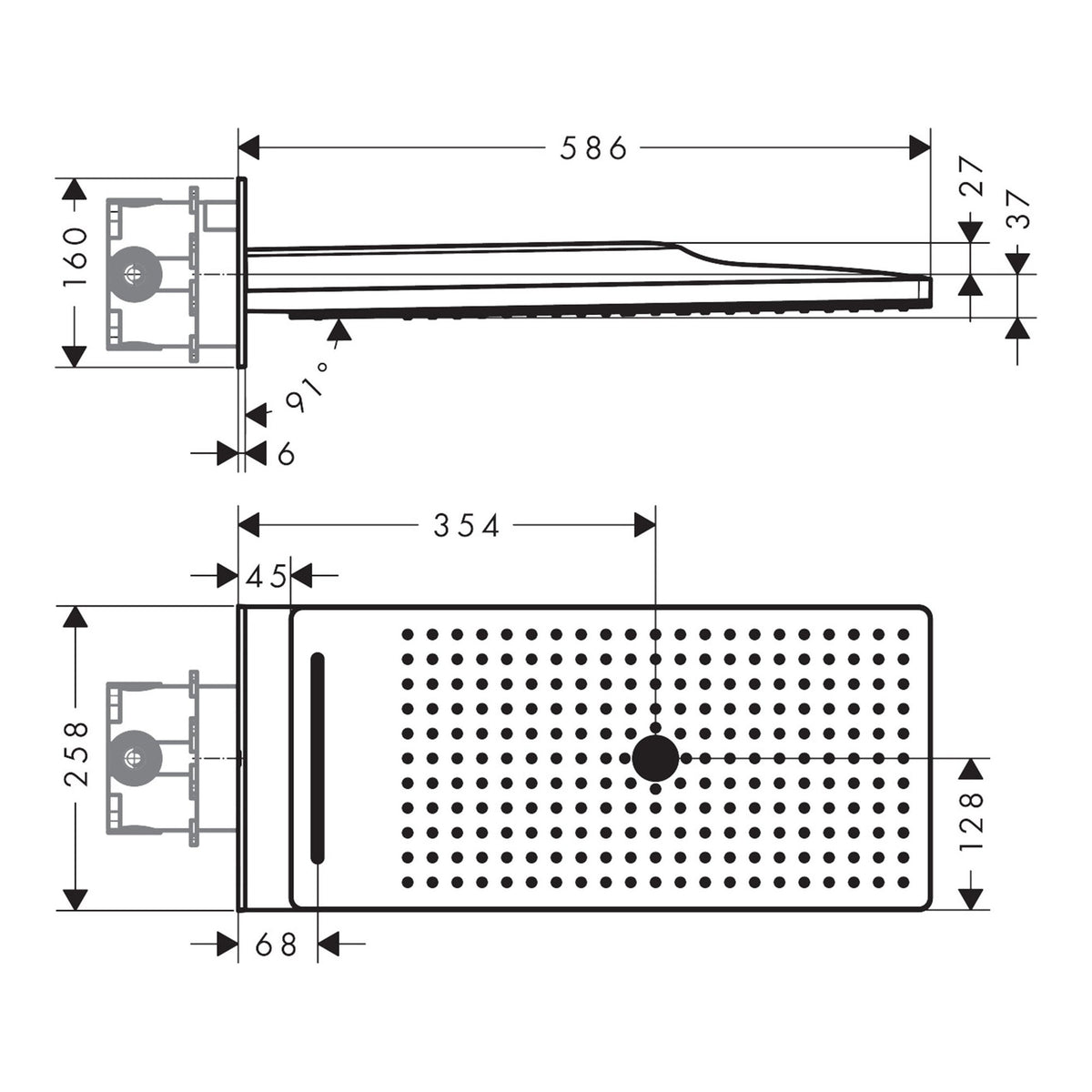 Hansgrohe Rainmaker Select Overhead shower 580 3jet EcoSmart with wall connector 24011400 technical 01.jpg