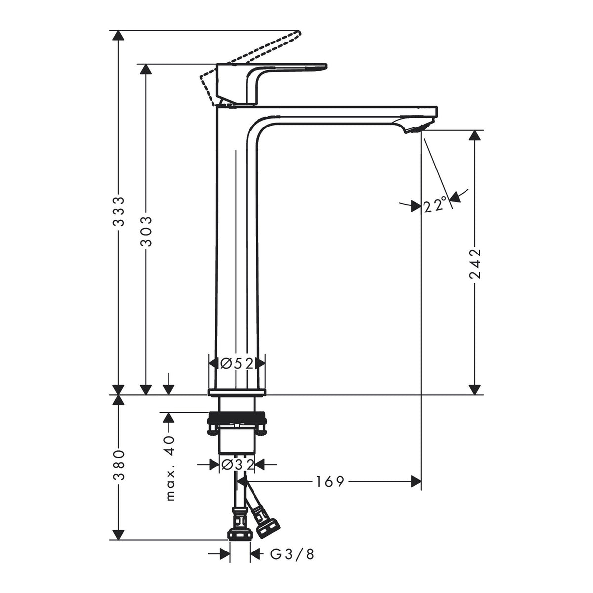 Hansgrohe Rebris E Single lever basin mixer 240 for wash bowls without waste set 72545000 technical 01.jpg