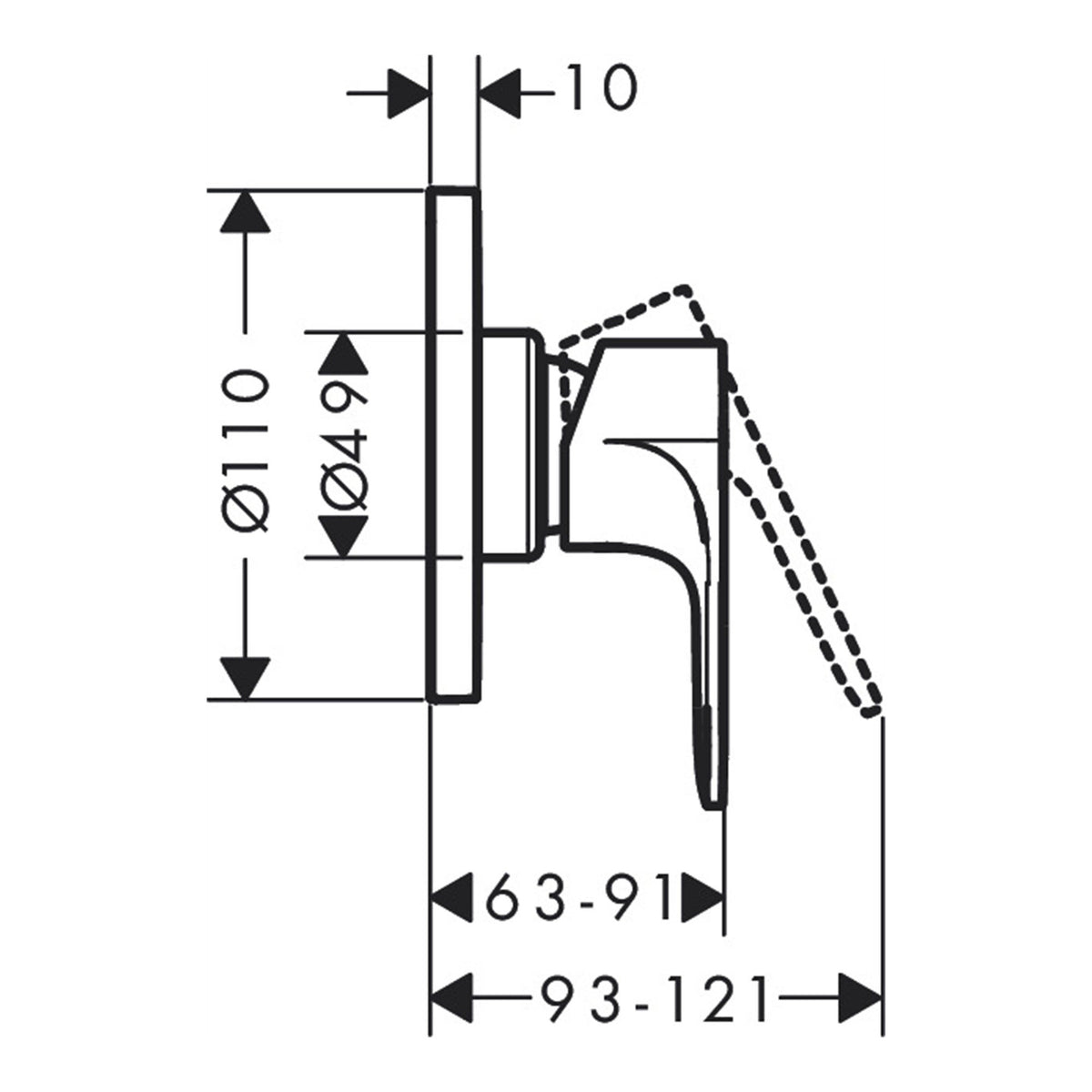 Hansgrohe Rebris S Single lever shower mixer for concealed installation 72649000 technical 01