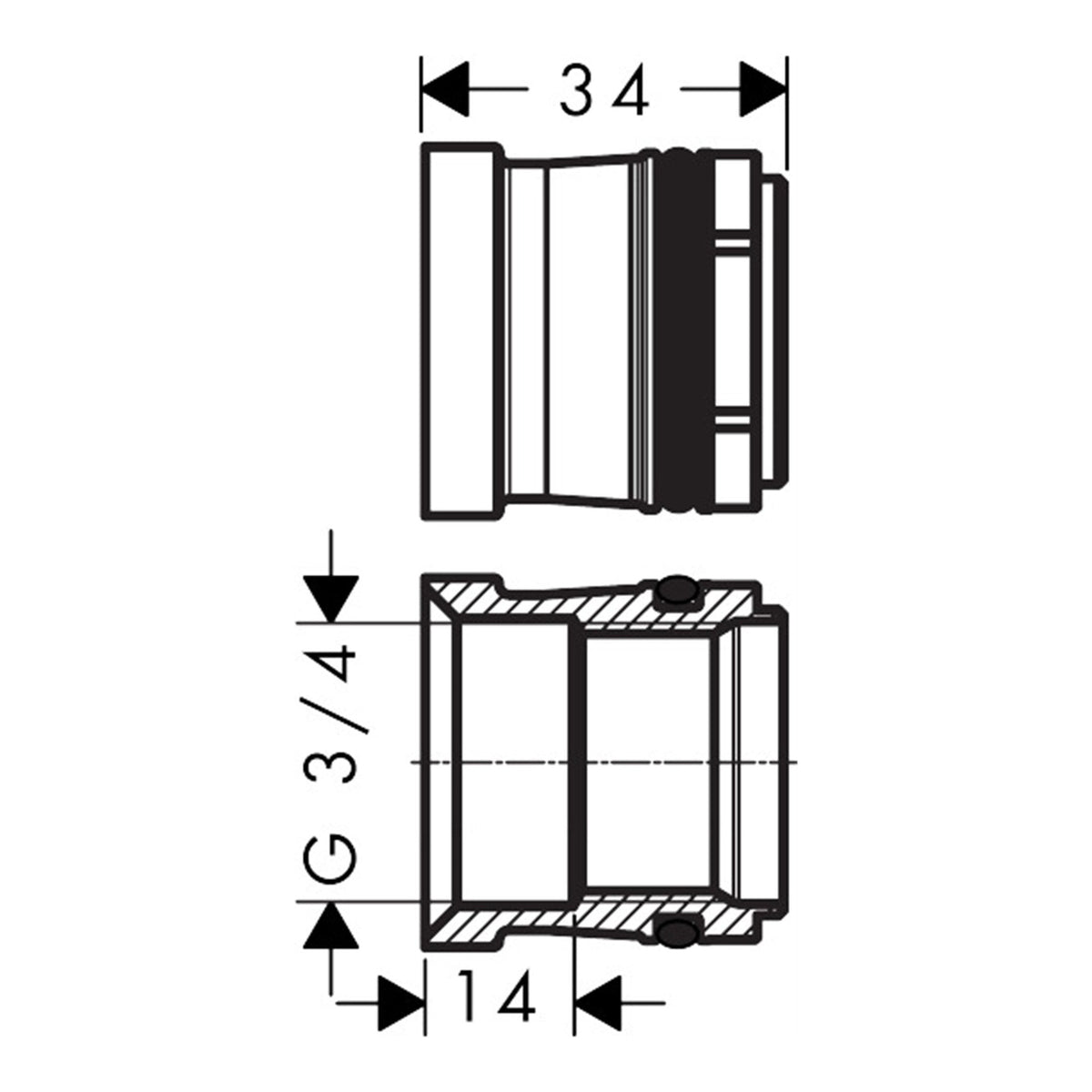 Hansgrohe S connections adapter G 3 4 for renovation 02026000 technical 01.jpg