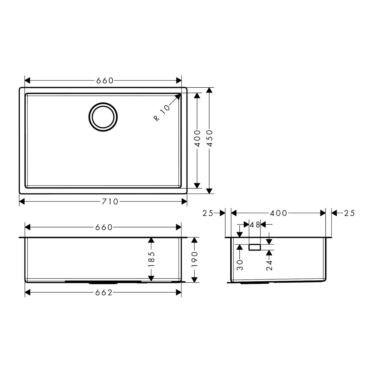 Hansgrohe S71 S719 U660 Under mount sink 660 43428800 technical 01.jpg