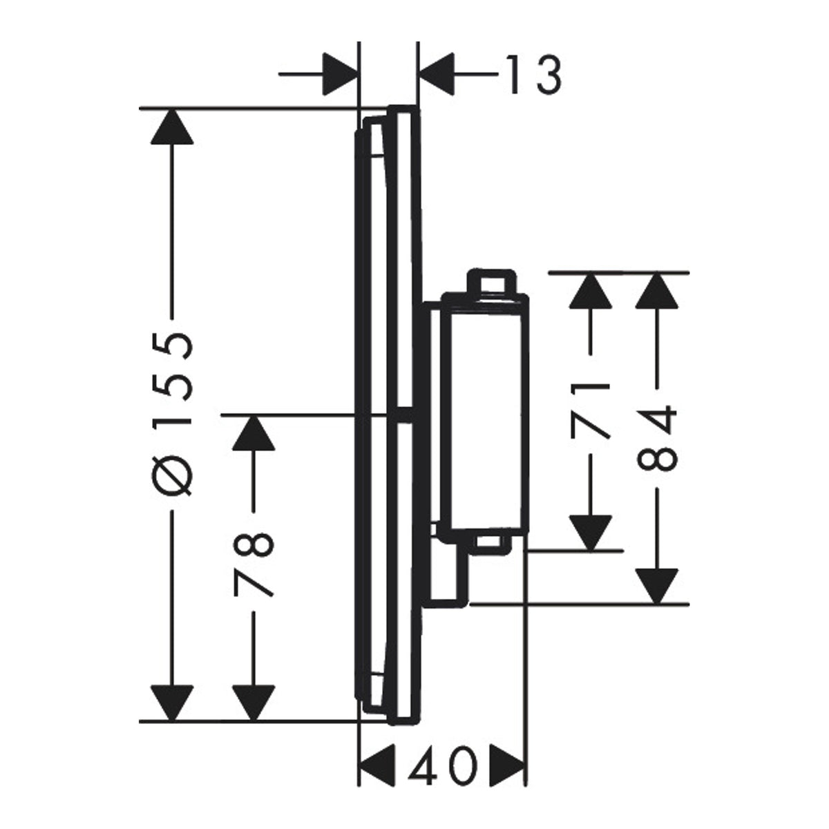 Hansgrohe ShowerSelect Comfort S Thermostat for concealed installation for 1 function and additional outlet 15562000 technical 02.jpg