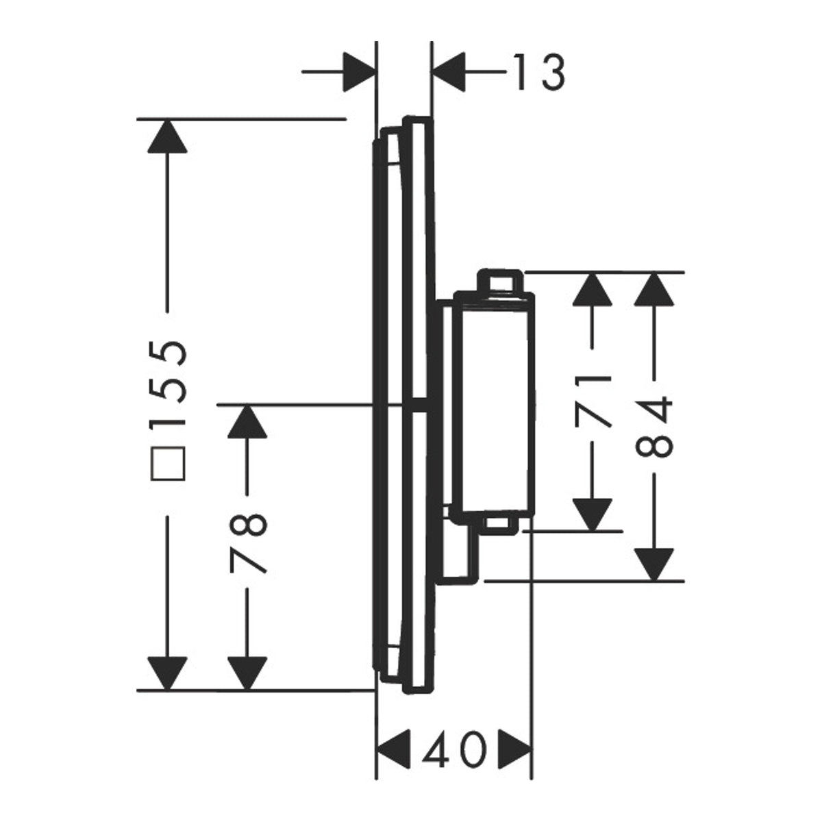 Hansgrohe ShowerSelect Comfort S Thermostat for concealed installation for 1 function and additional outlet 15575000 technical 02.jpg