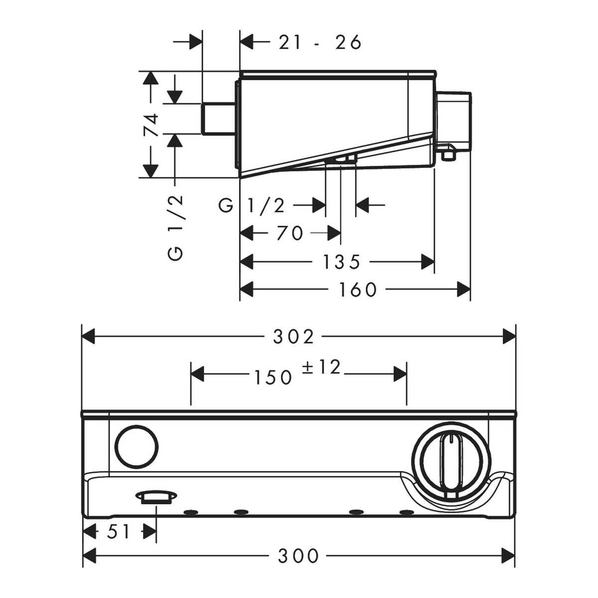 Hansgrohe ShowerTablet Select Shower thermostat 300 for exposed installation 13171000 technical 01.jpg
