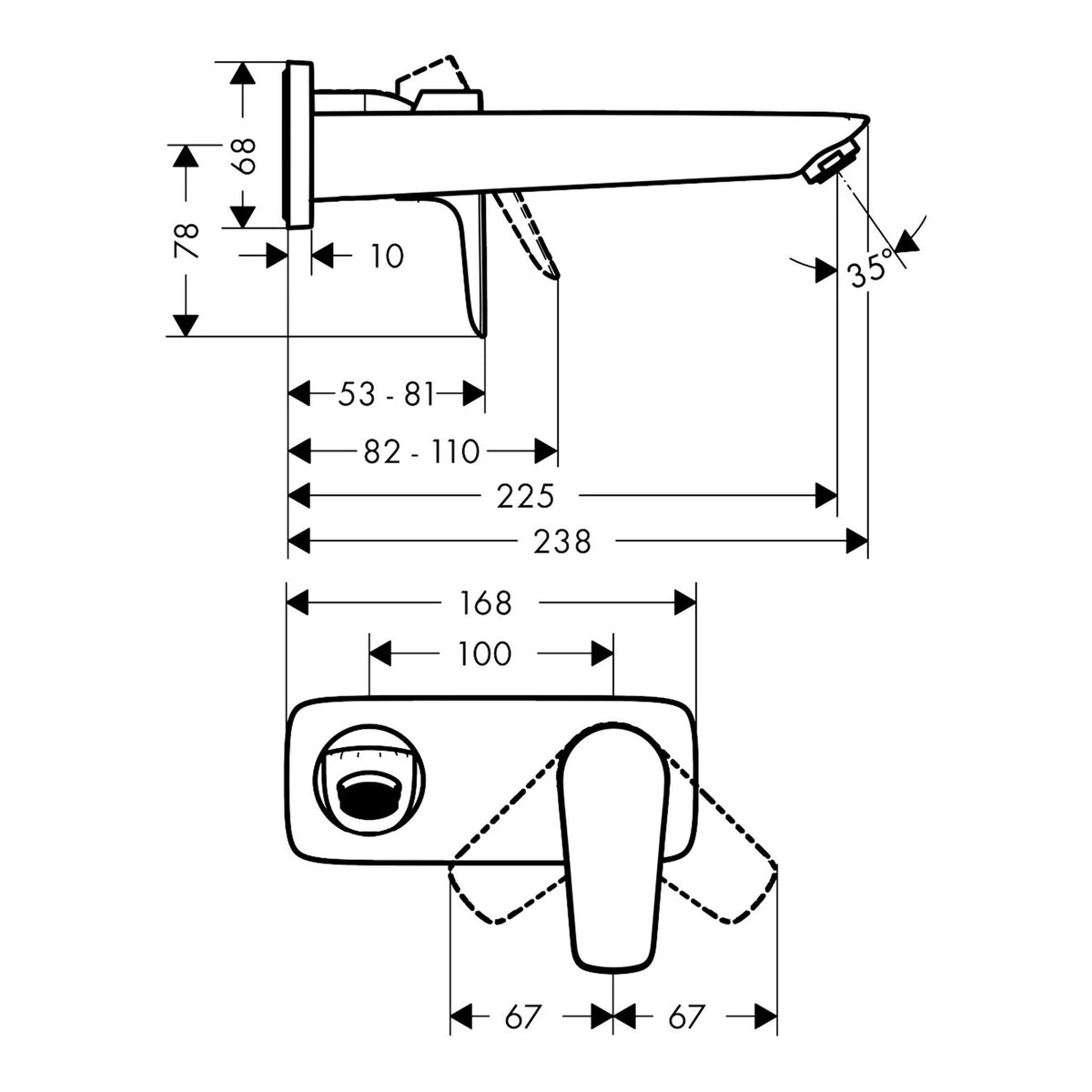 Hansgrohe-Talis-E-Single-lever-basin-mixer-for-concealed-installation-wall-mounted-with-spout-22-5-cm-71734-technical-01