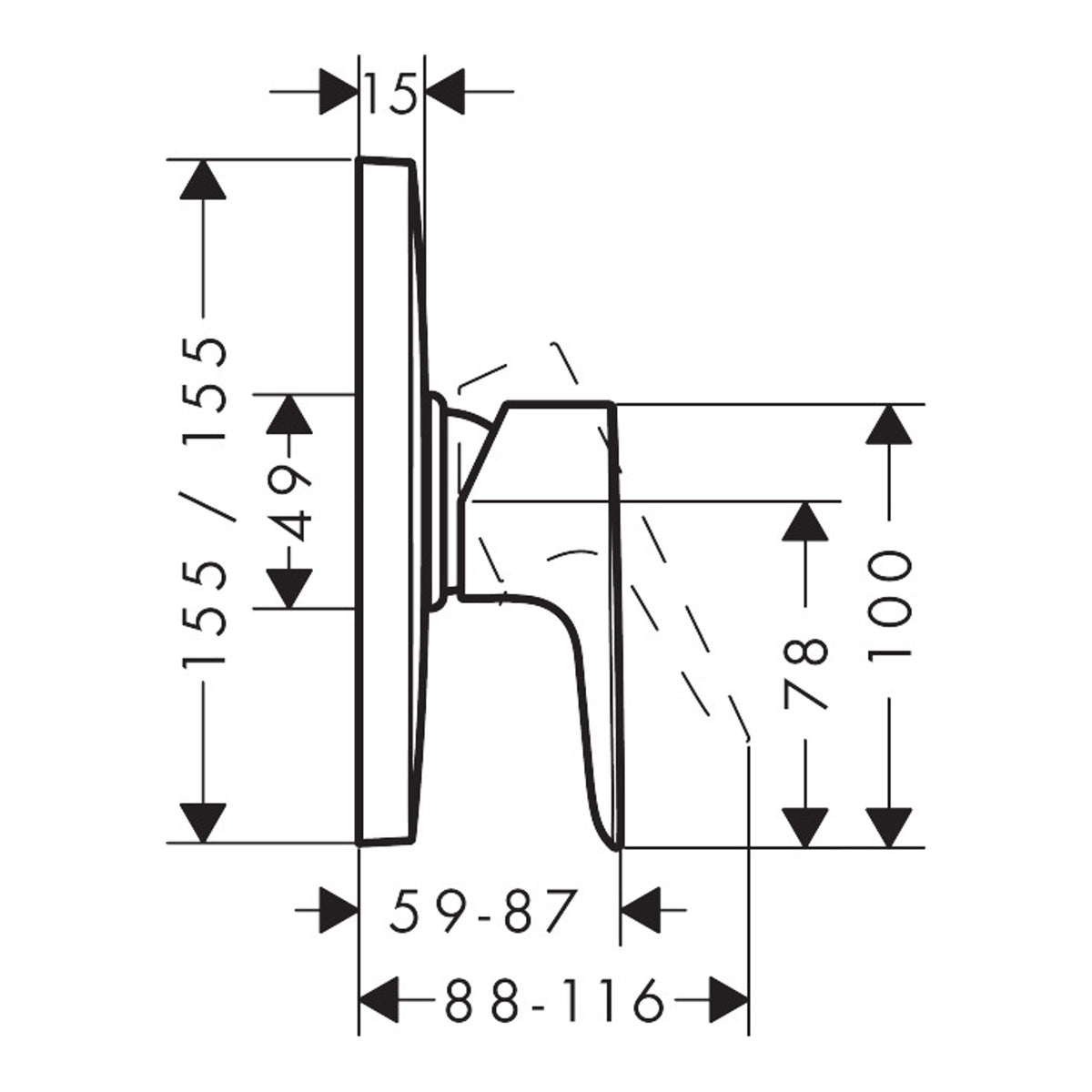Hansgrohe Talis E Single lever shower mixer HighFlow for concealed installation for iBox universal Scale drawing / שרטוט מידות