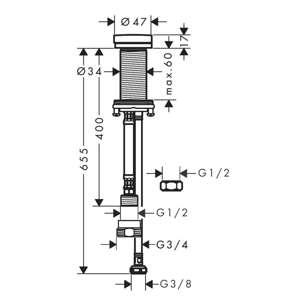 Hansgrohe Talis M54 F21 Shut off valve for concealed installation 72841000 technical 01