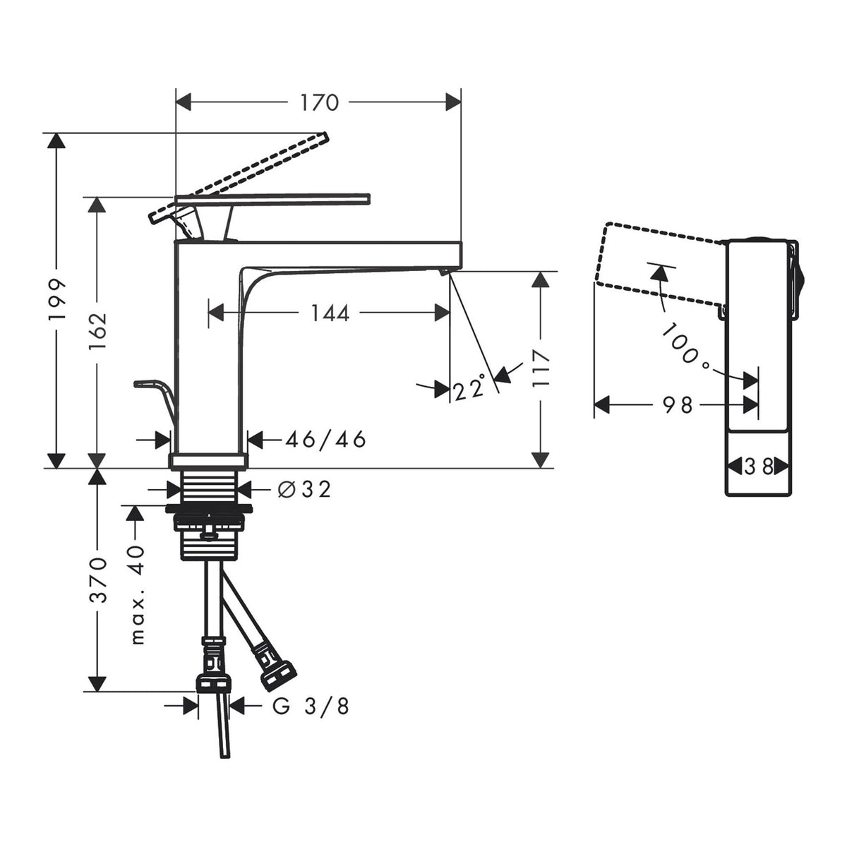 Hansgrohe Tecturis E Single lever basin mixer 110 CoolStart with pop up waste set 73018000 technical 01.jpg