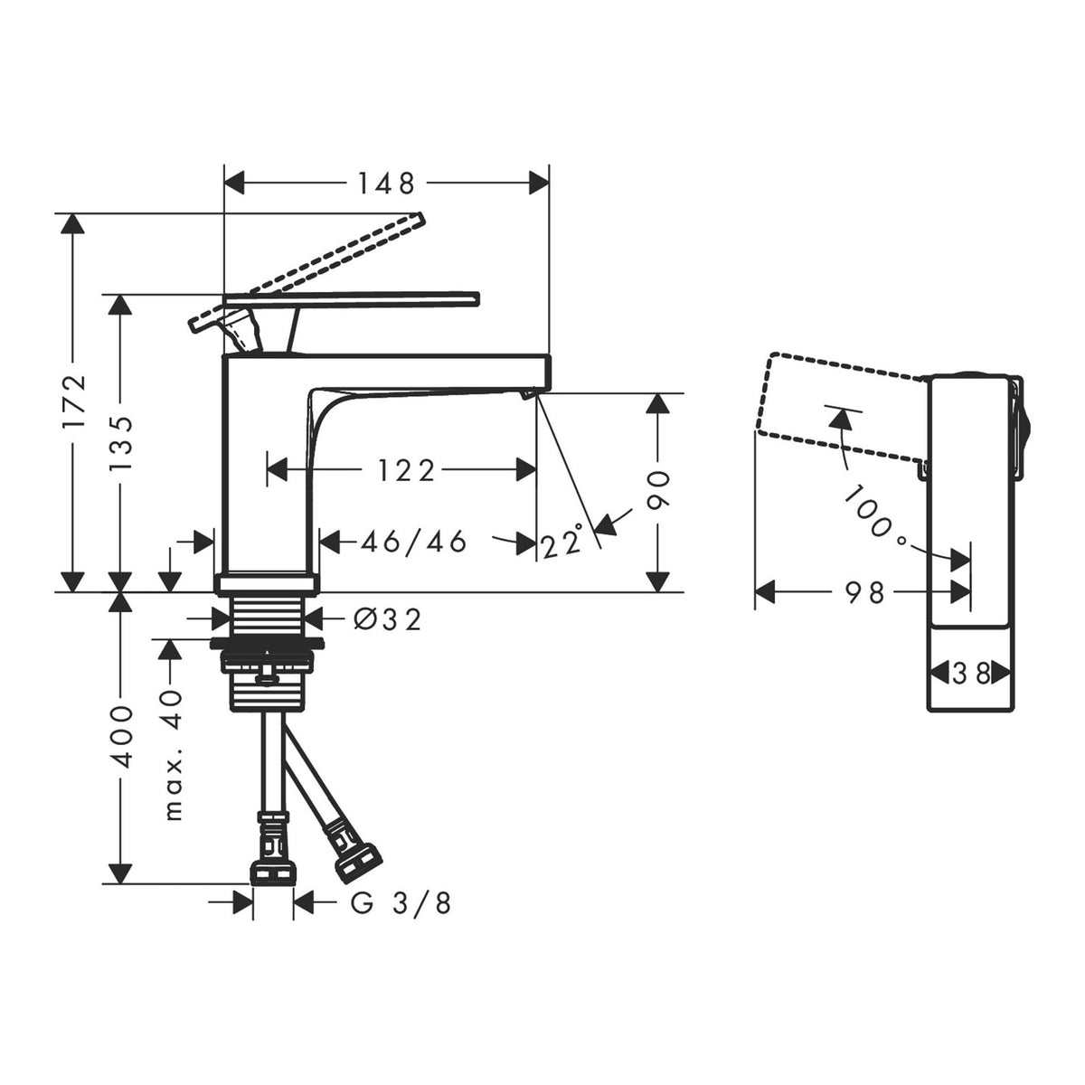 Hansgrohe Tecturis E Single lever basin mixer 80 CoolStart EcoSmart without waste set 73001000 technical 01.jpg